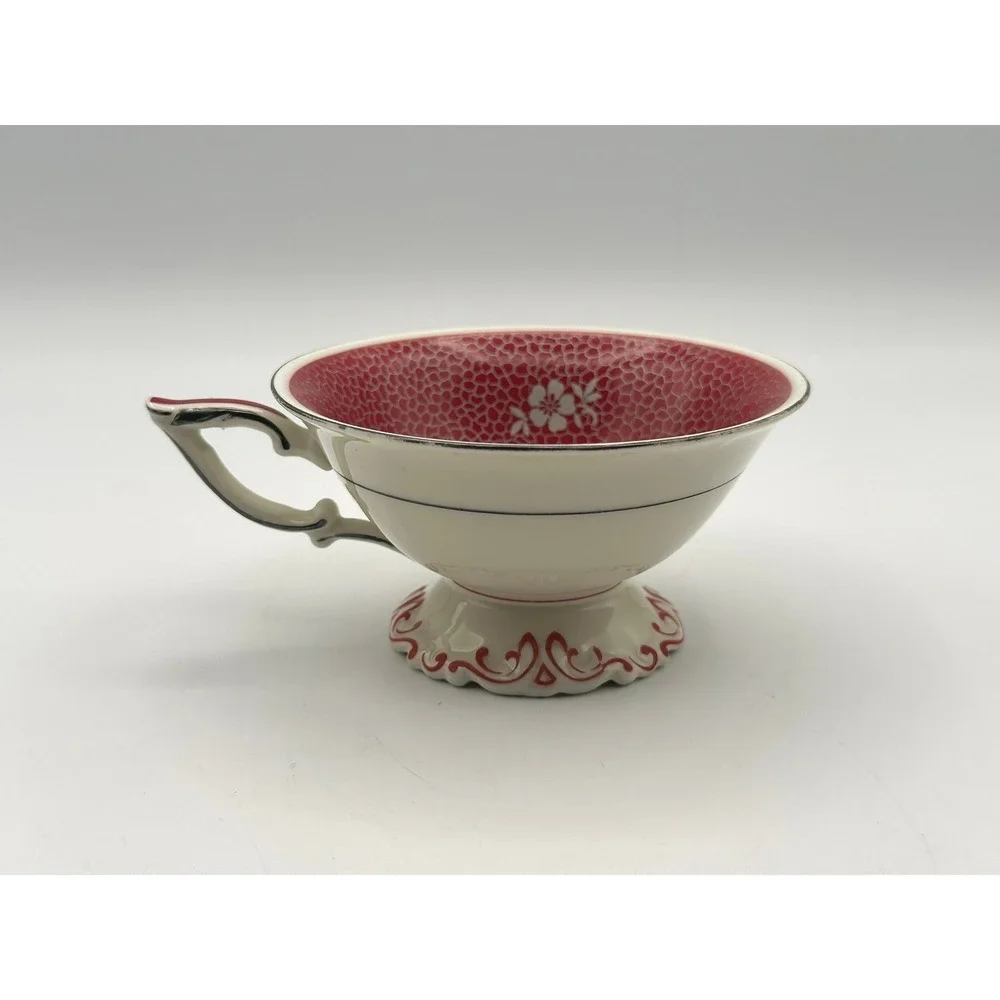 Vintage Seltmann Weiden Germany Tea Cup Saucer Plate Set Red Silver Plated Trim